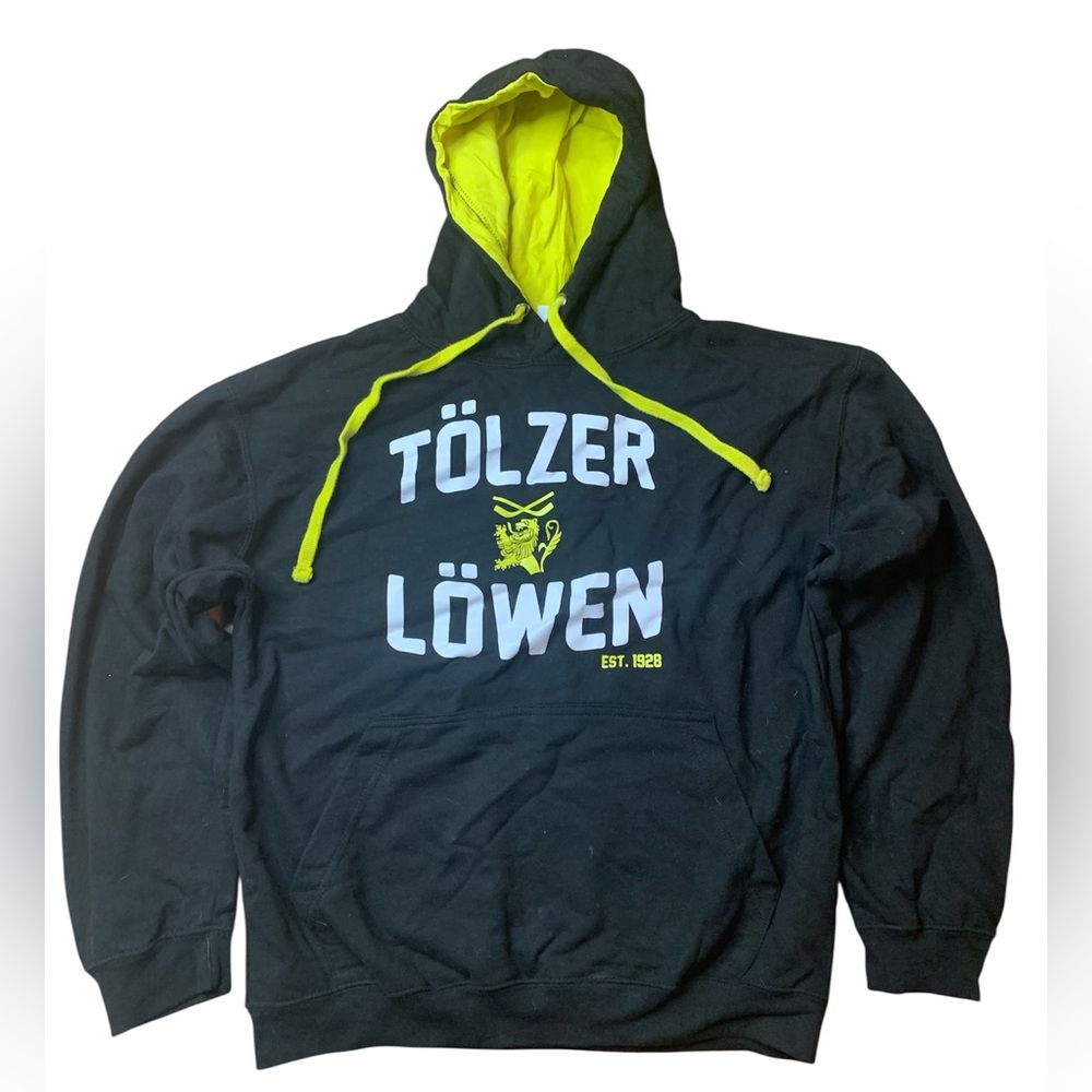 Tölzer Löwen German Hockey Hoodie | Just Hoods Black & Neon Yellow - Medium